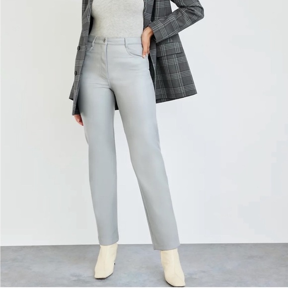 Aritzia Wilfred Melina Super High Rise Pant Ankle Dune Blue Faux Leather sz 2 - Picture 7 of 15